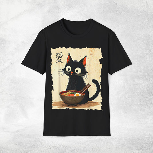 Unisex cat eats ramen / japanese restaurant