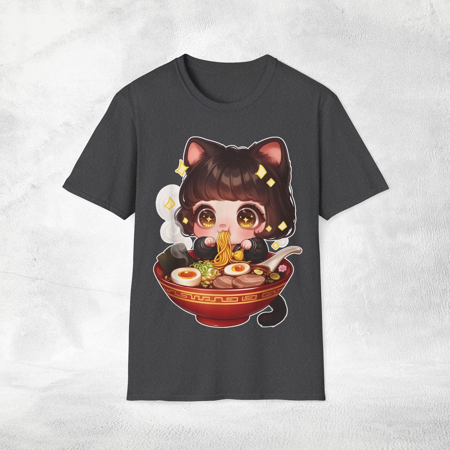 Unisex cat eats ramen / japanese restaurant