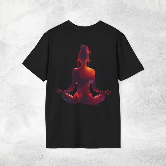 Womens yoga shirt meditate pose backprint