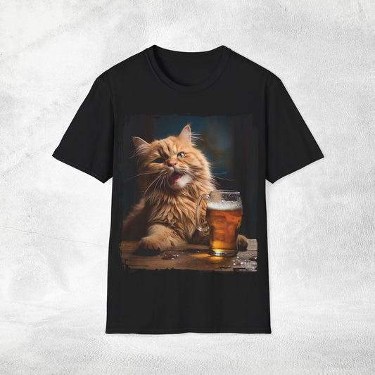 Unisex funny shirt beer drinking cat