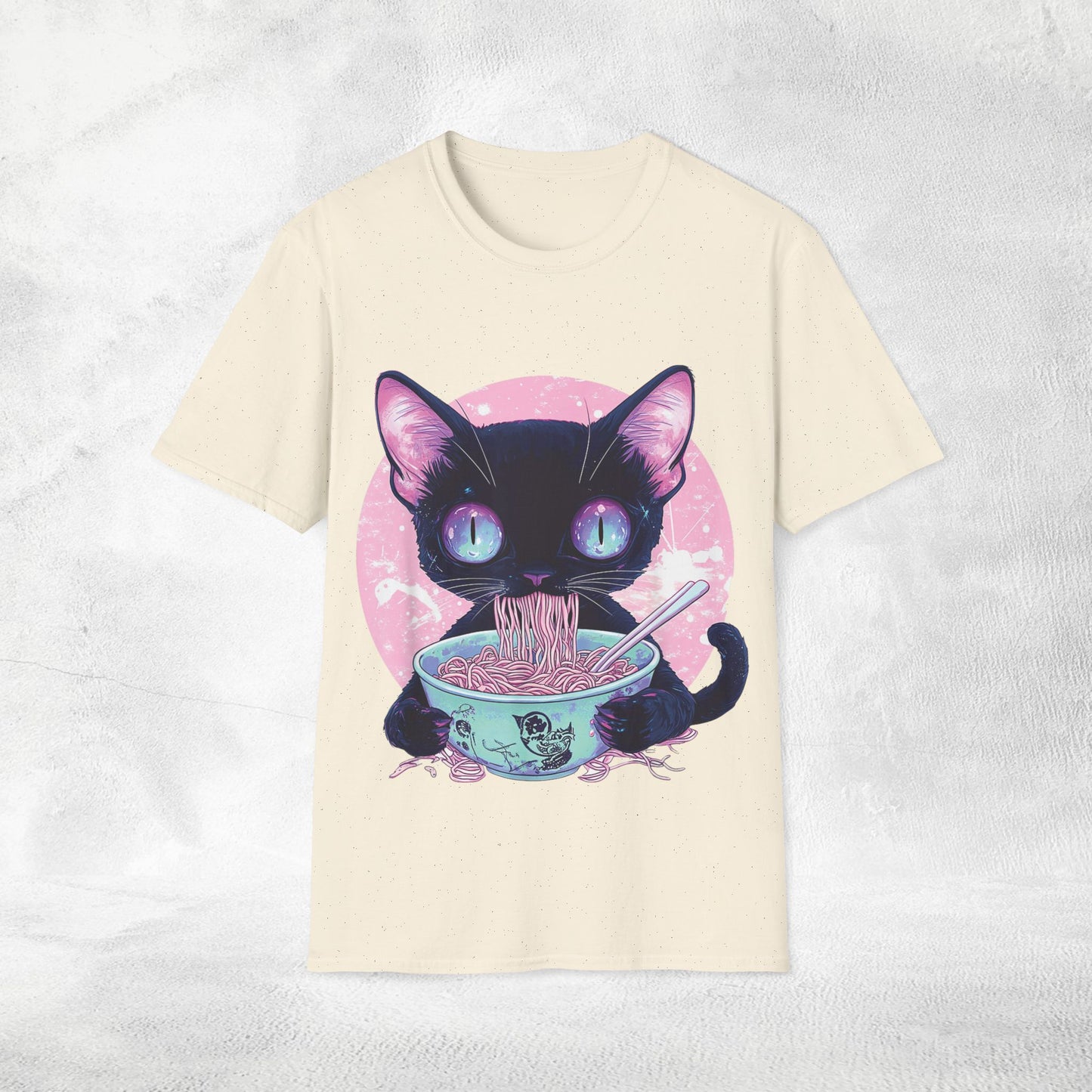 Unisex cat eats ramen / japanese restaurant