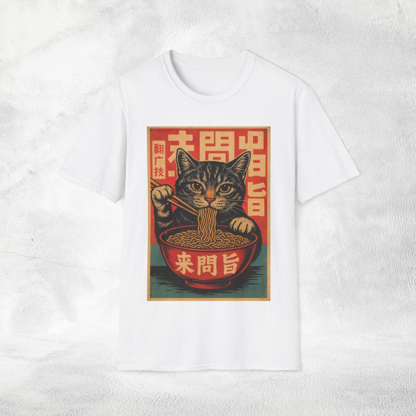 Unisex cat eats ramen / japanese restaurant