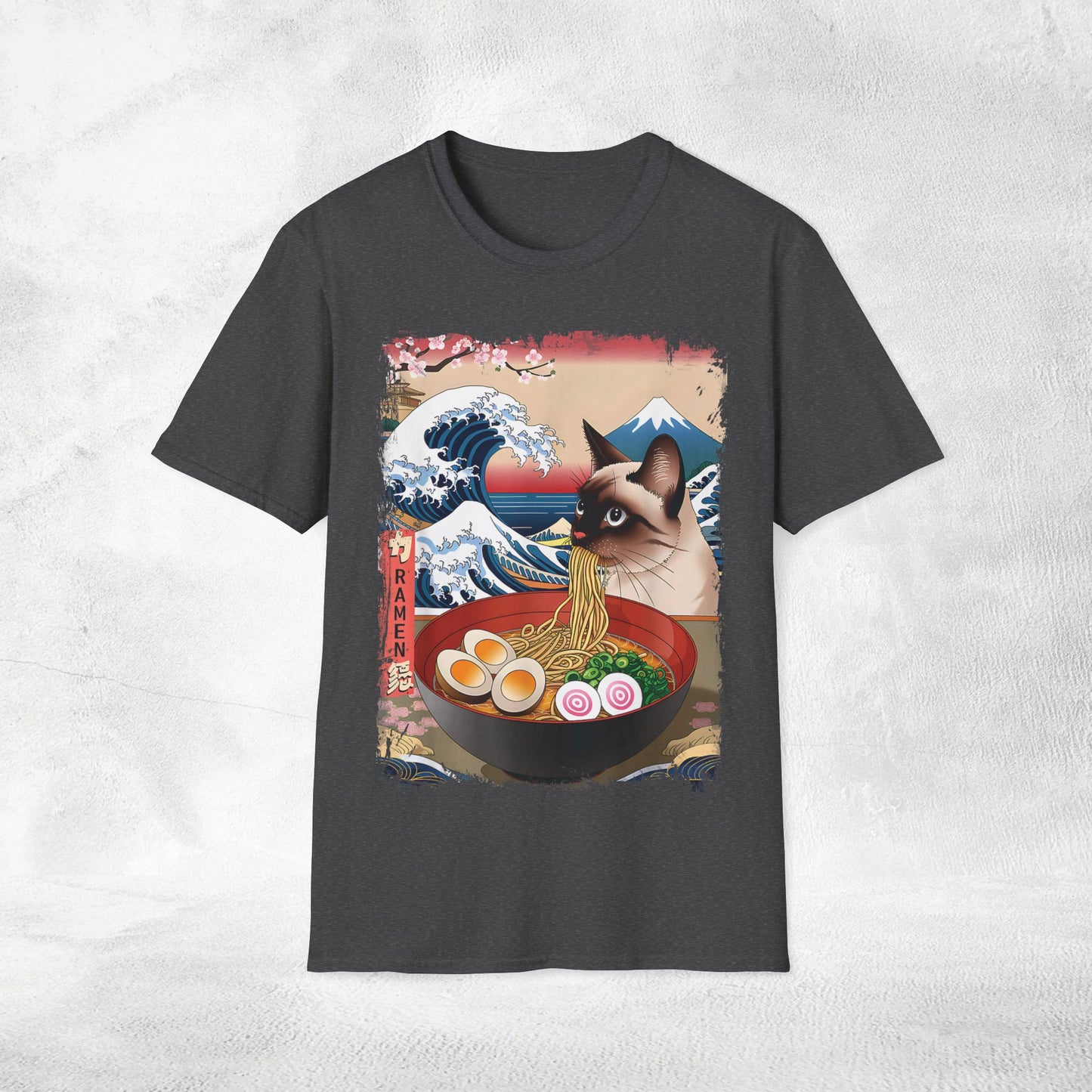 Unisex cat eats ramen / japanese restaurant