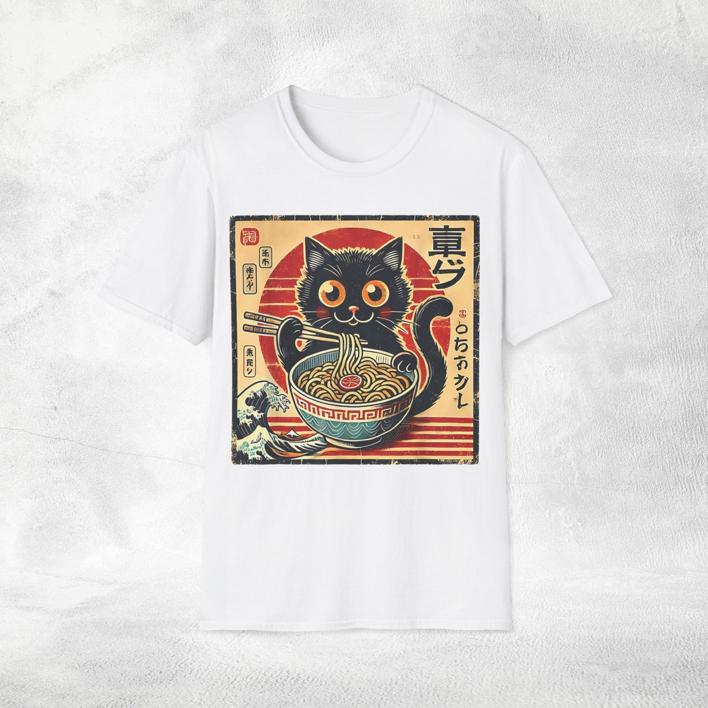 Unisex cat eats ramen / japanese restaurant
