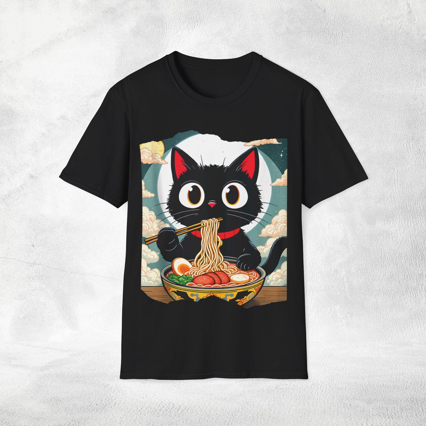 Unisex cat eats ramen / japanese restaurant