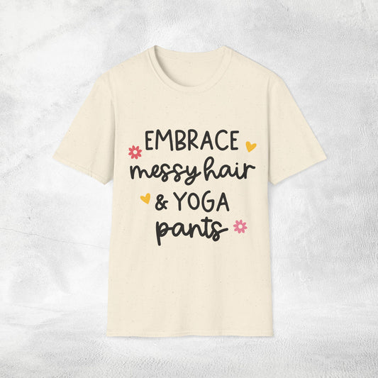 Women's yoga shirt embrace messy hair &amp; yoga pants