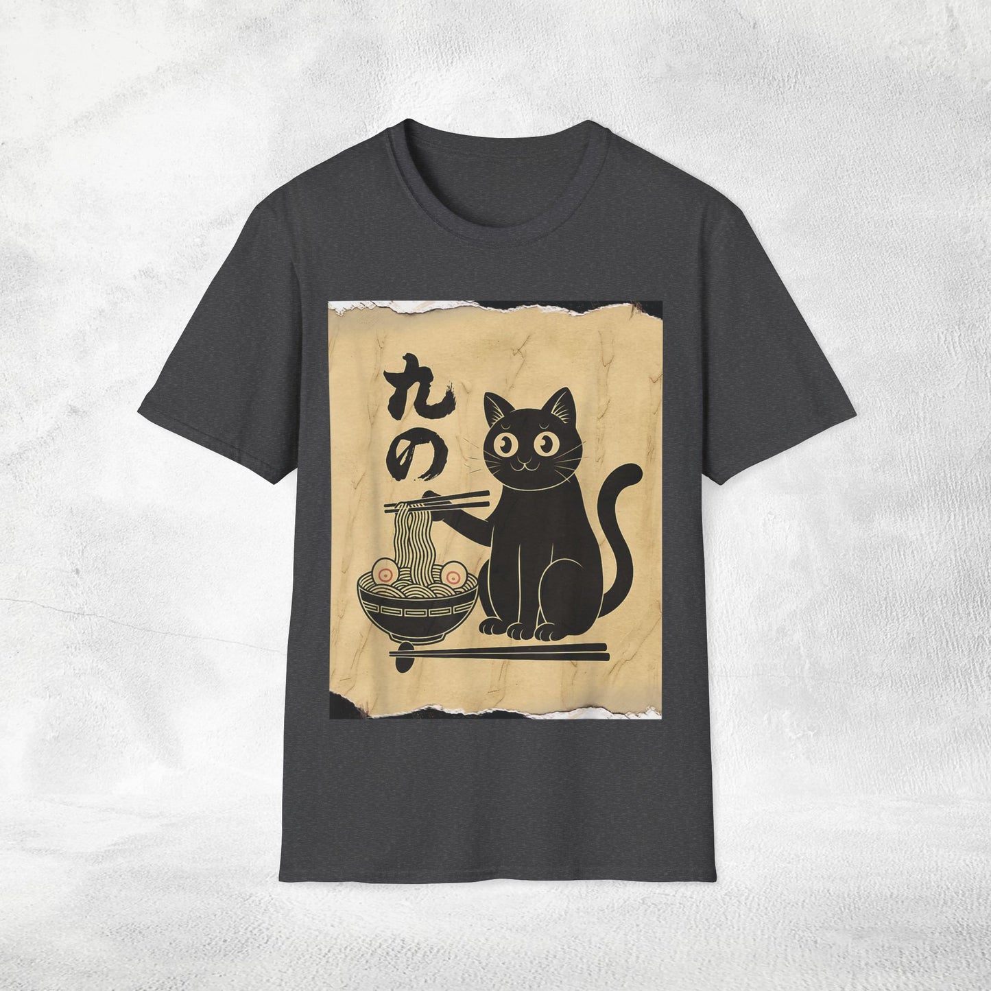 Unisex cat eats ramen / japanese restaurant