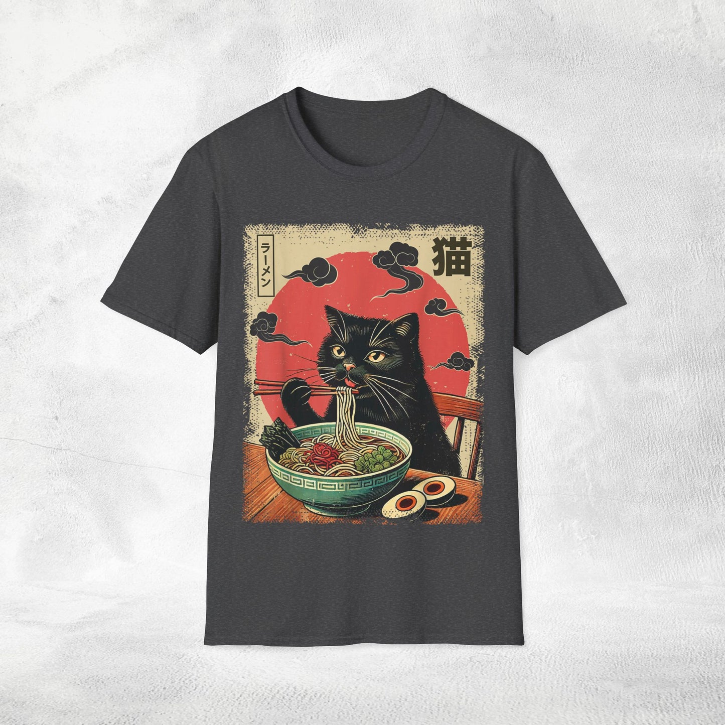 Unisex cat eats ramen / japanese restaurant