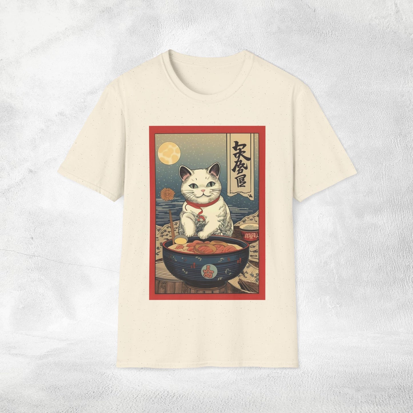 Unisex cat eats ramen / japanese restaurant