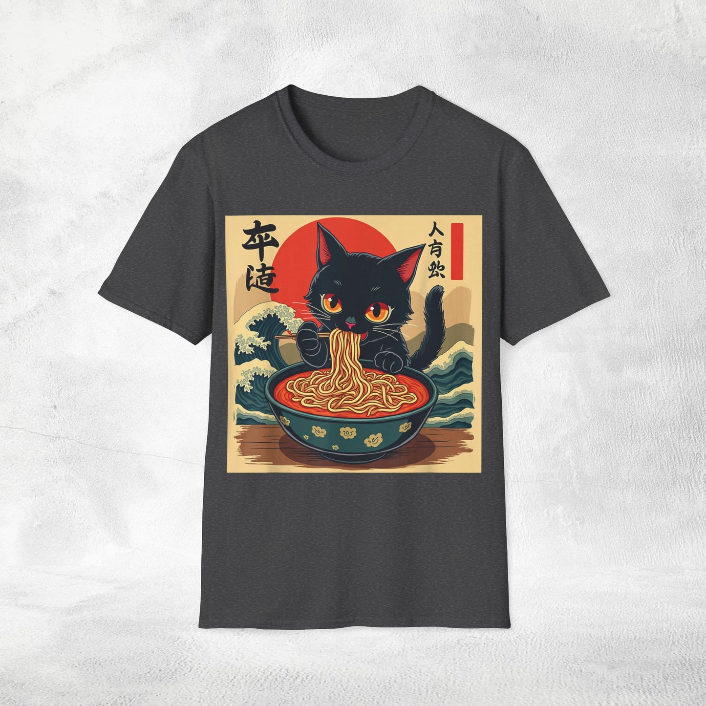 Unisex cat eats ramen / japanese restaurant