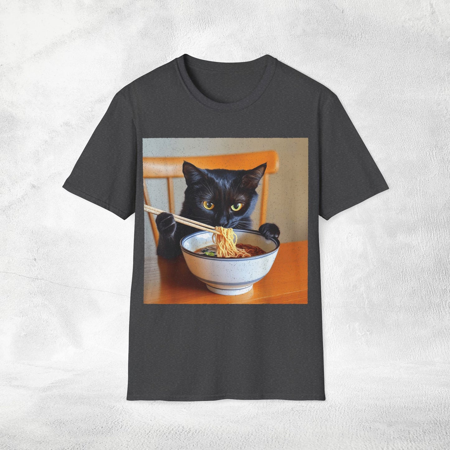 Unisex cat eats ramen / japanese restaurant