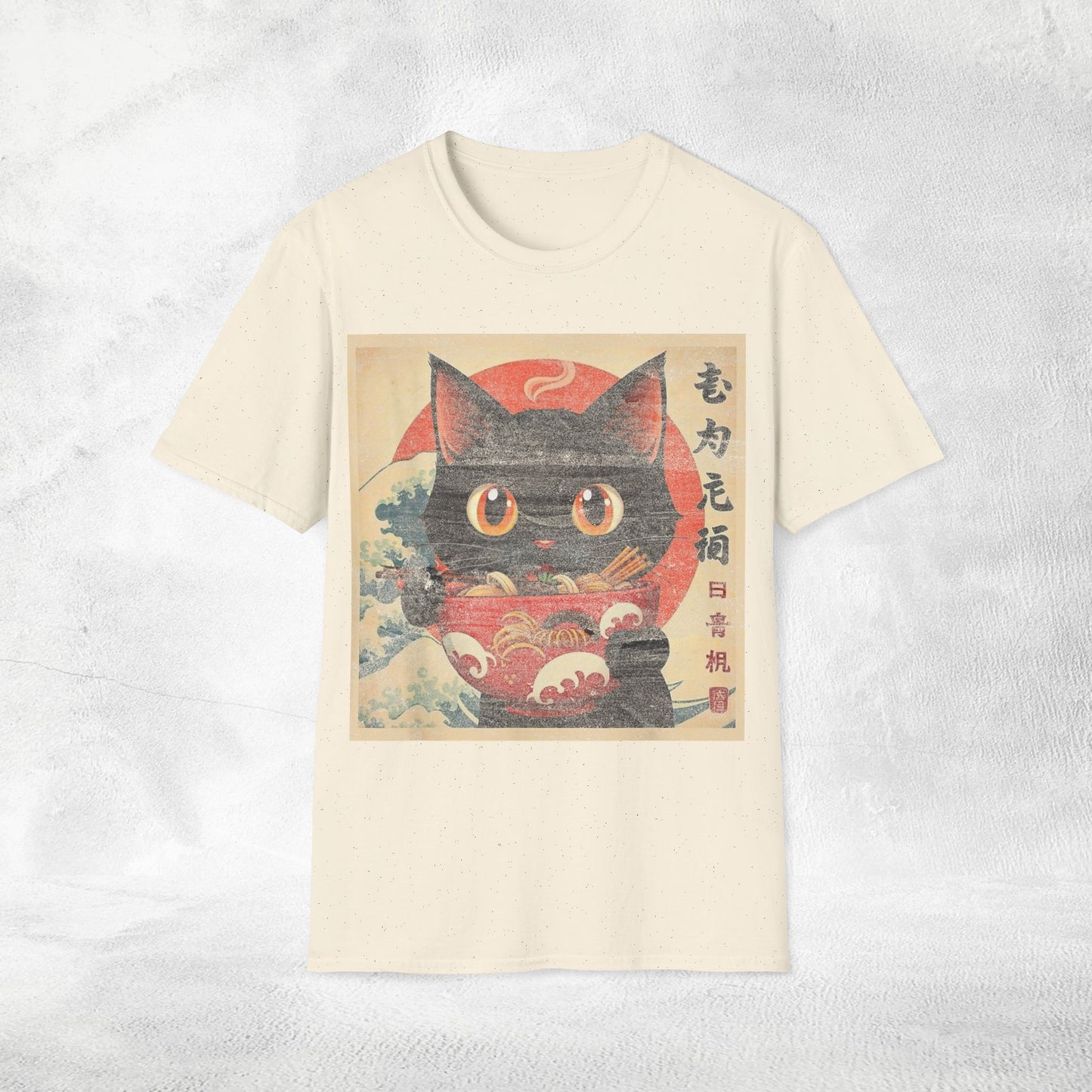 Unisex cat eats ramen / japanese restaurant