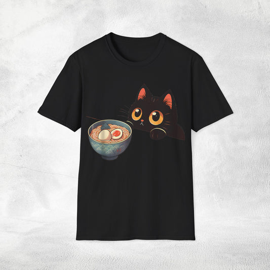 Unisex cat eats ramen / japanese restaurant
