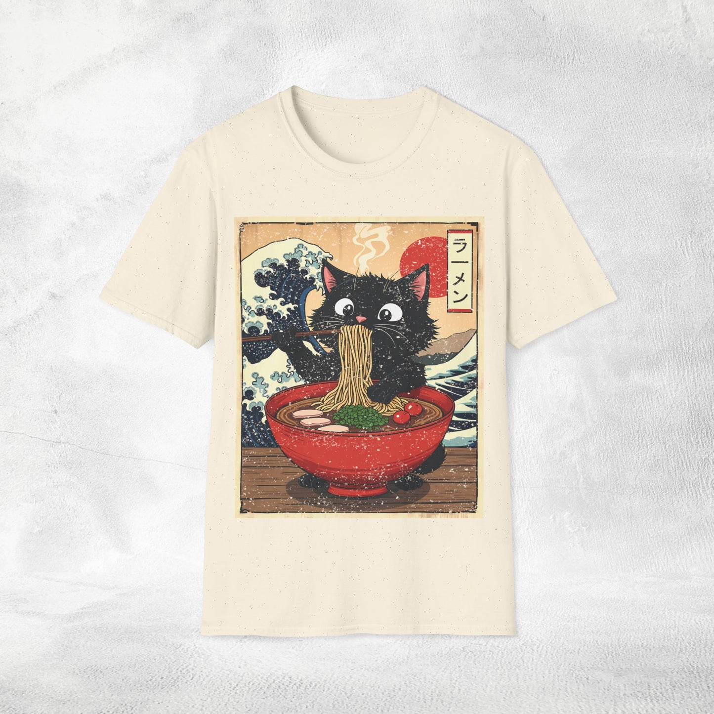 Unisex cat eats ramen / japanese restaurant