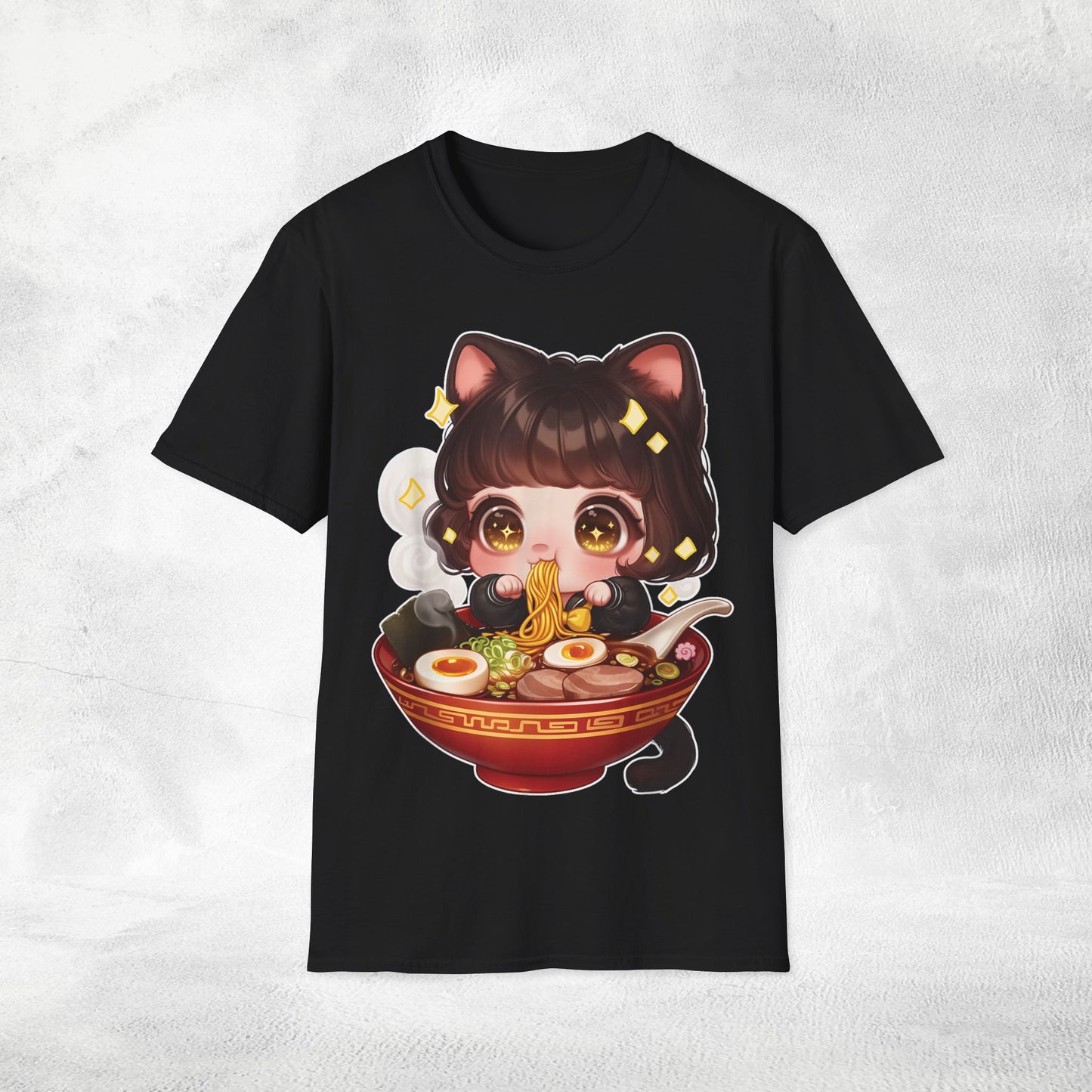 Unisex cat eats ramen / japanese restaurant
