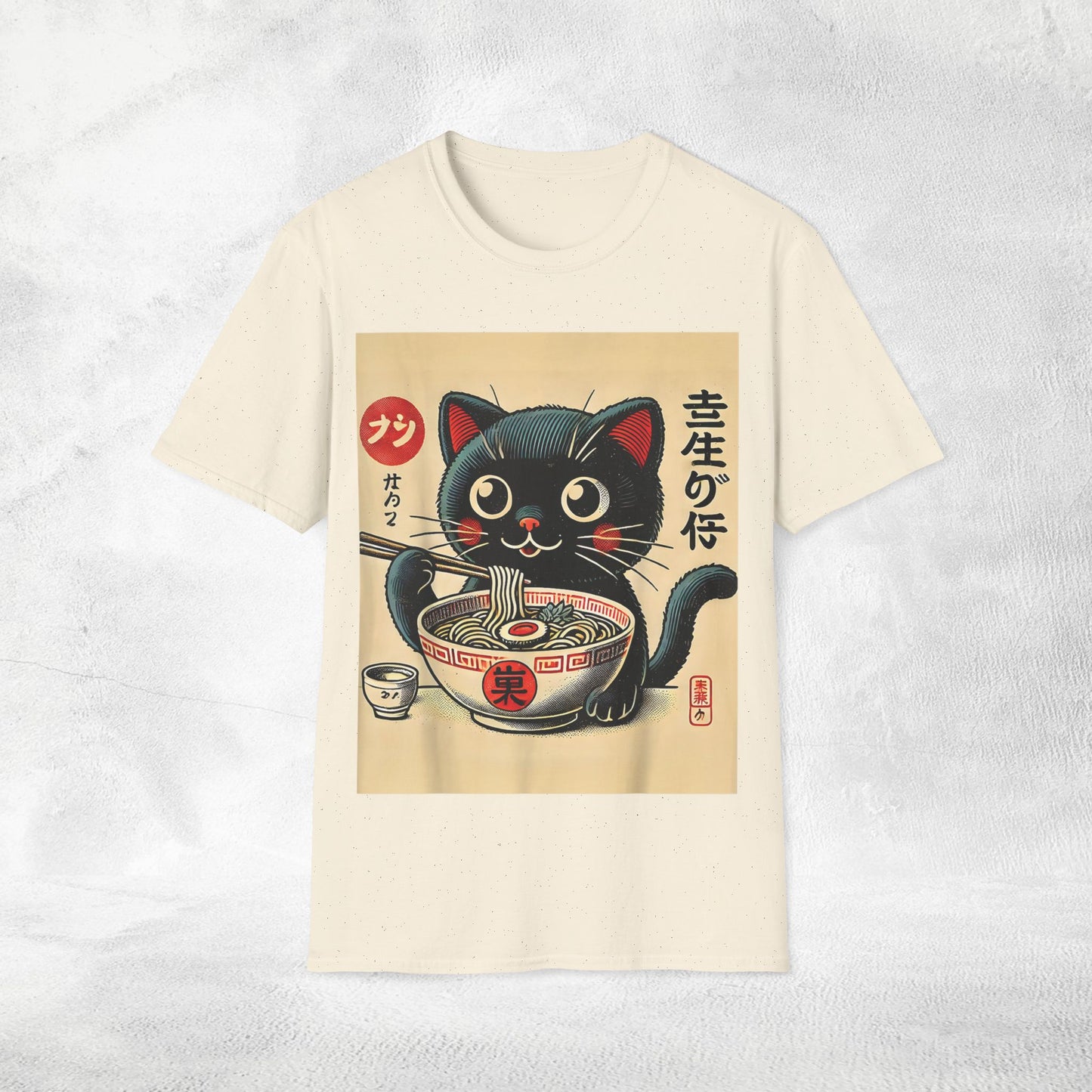 Unisex cat eats ramen / japanese restaurant