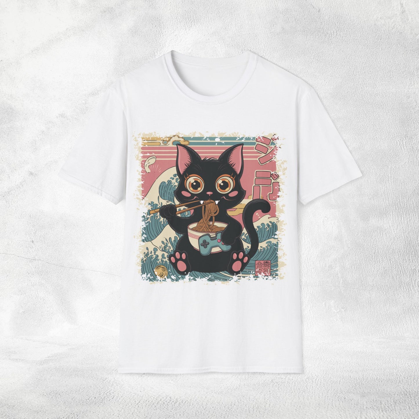 Unisex cat eats ramen / japanese restaurant