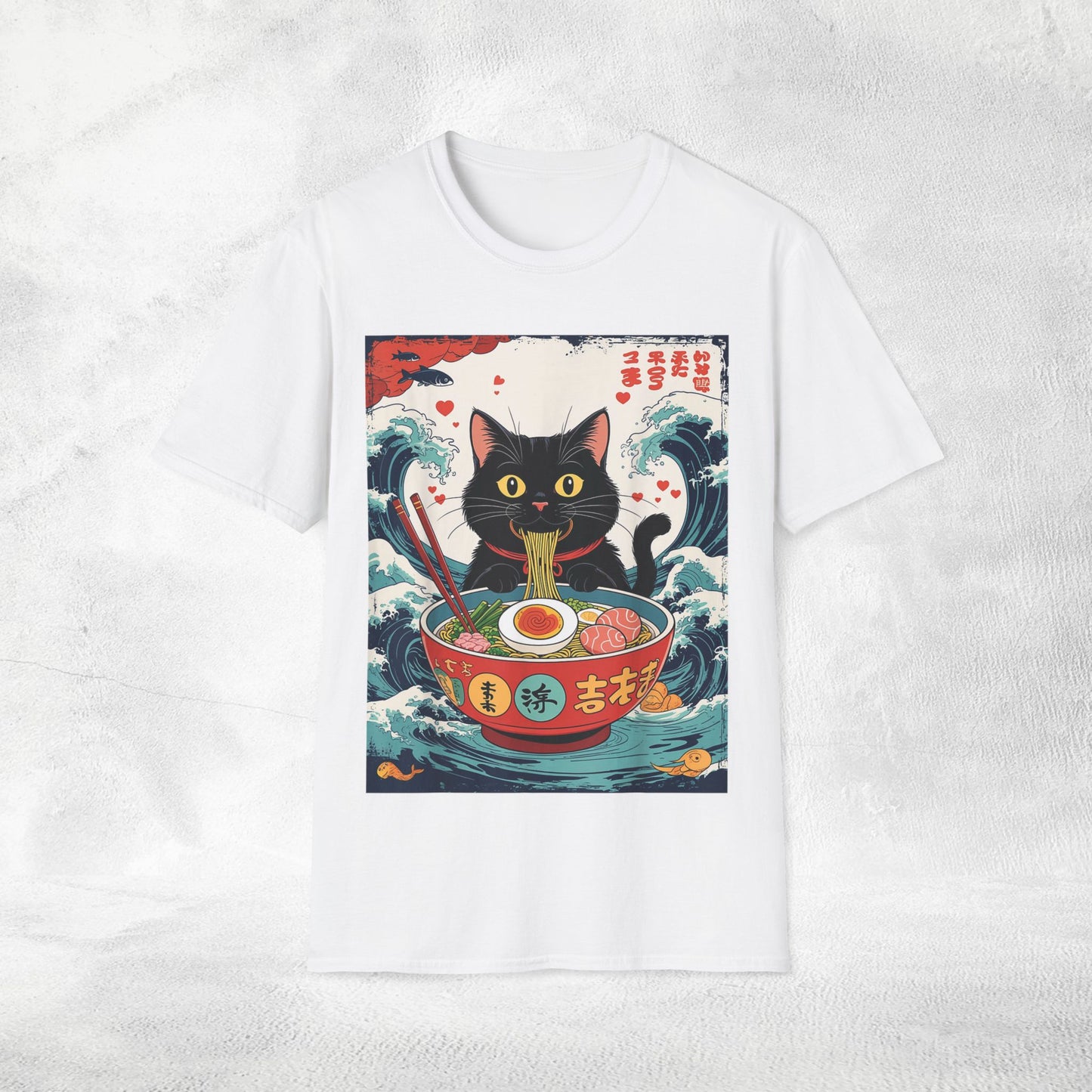 Unisex cat eats ramen / japanese restaurant