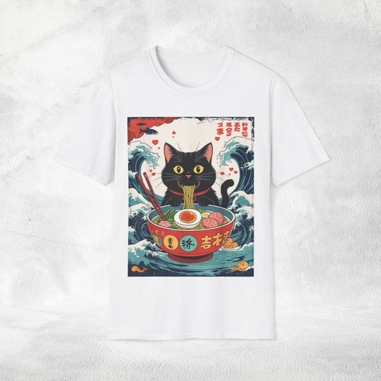 Unisex cat eats ramen / japanese restaurant