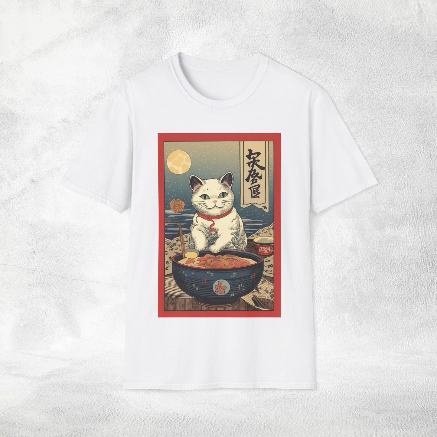 Unisex cat eats ramen / japanese restaurant