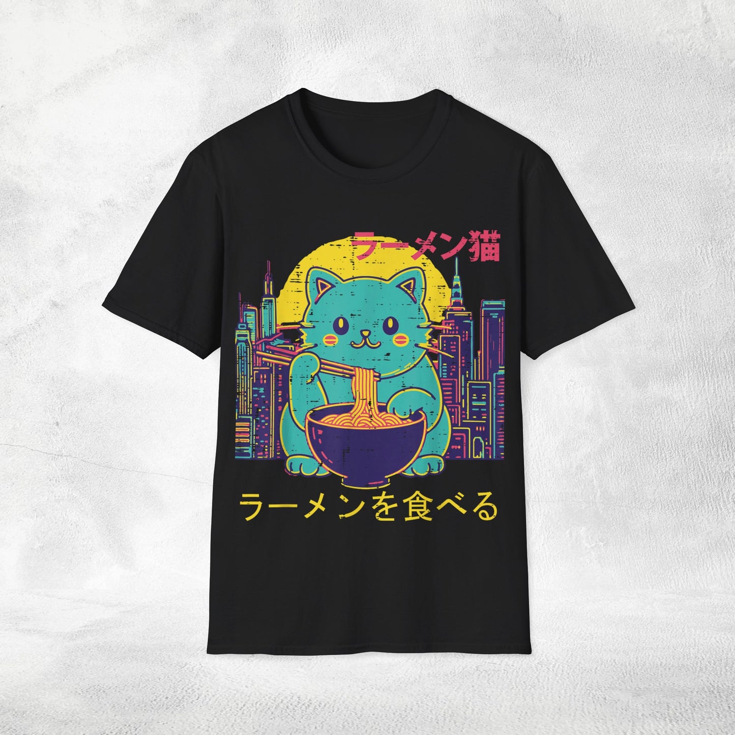 Unisex cat eats ramen / japanese restaurant