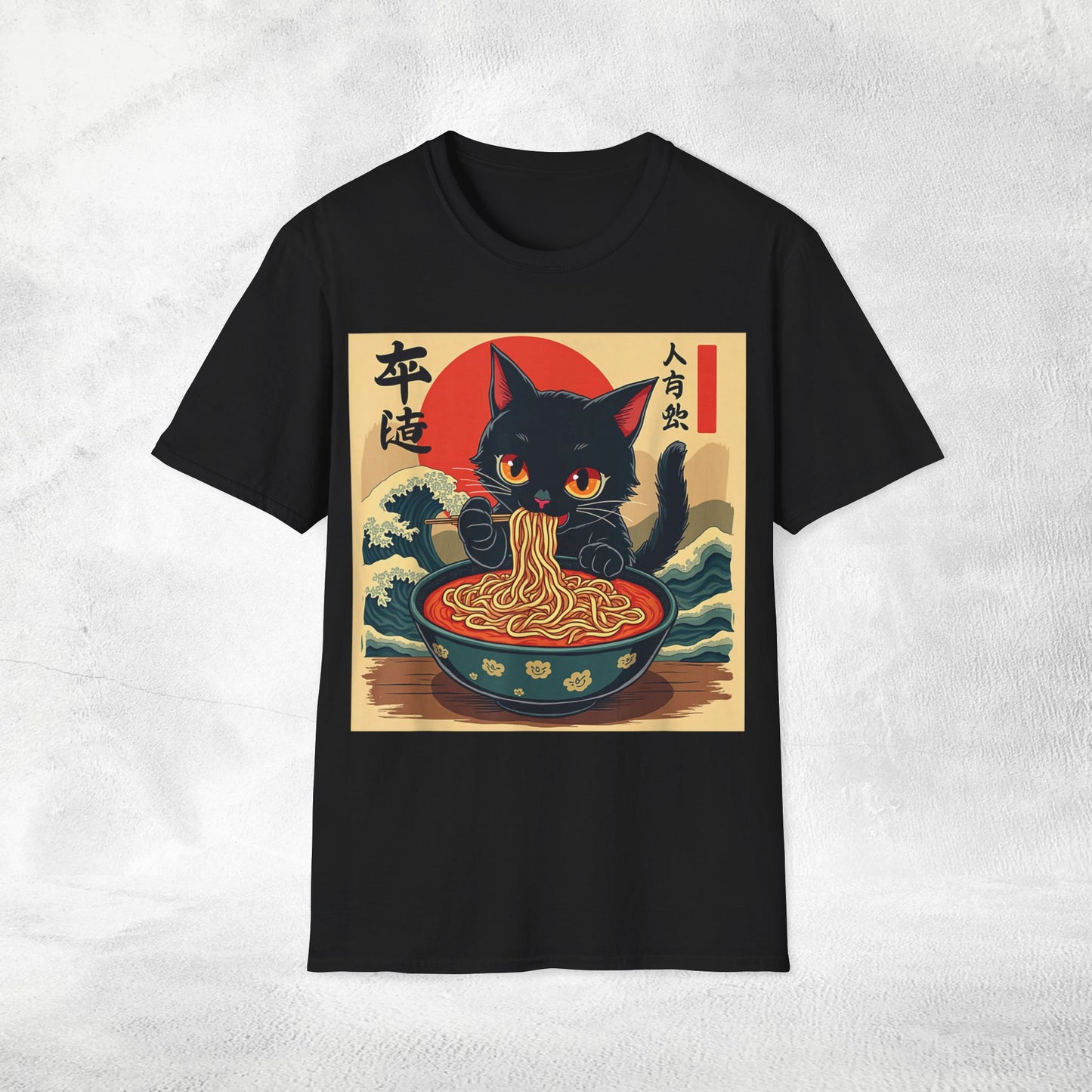 Unisex cat eats ramen / japanese restaurant