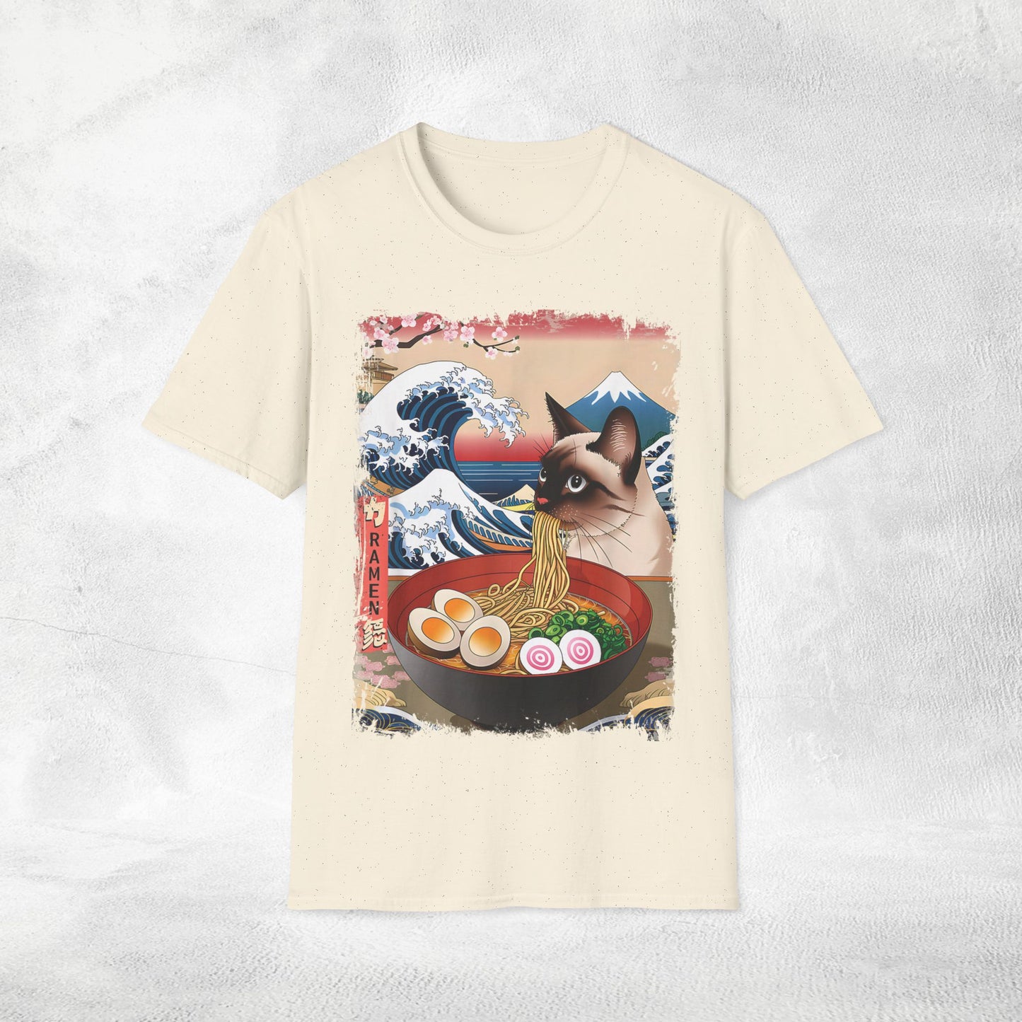 Unisex cat eats ramen / japanese restaurant