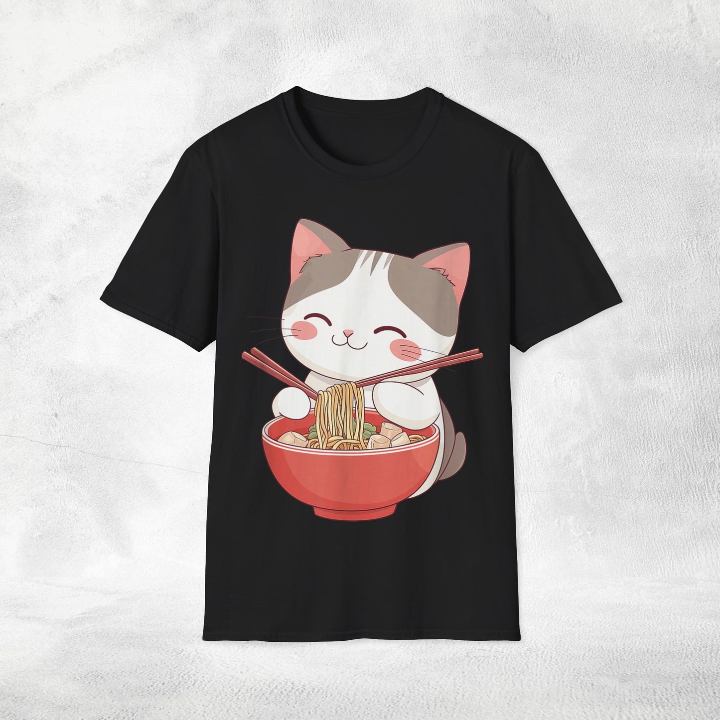 Unisex cat eats ramen / japanese restaurant