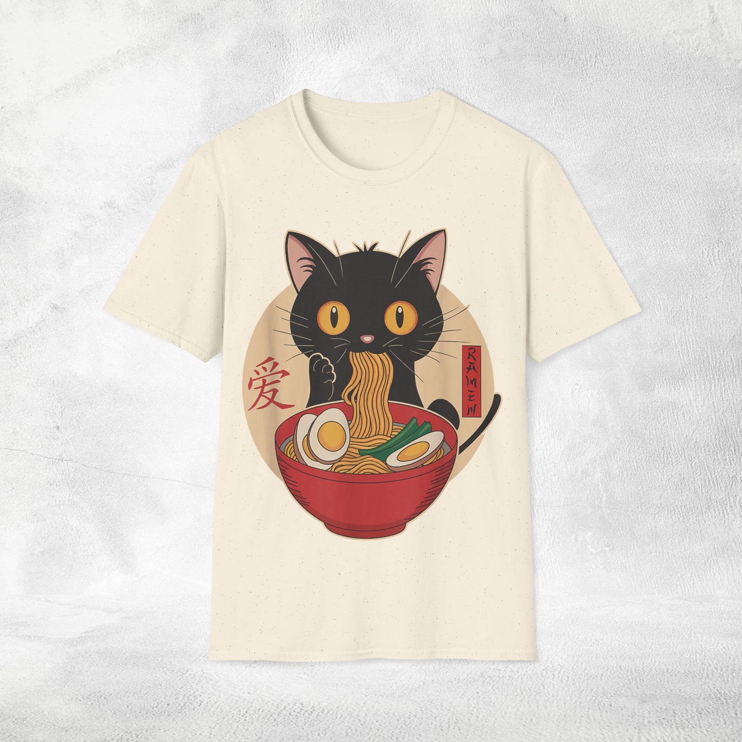 Unisex cat eats ramen / japanese restaurant